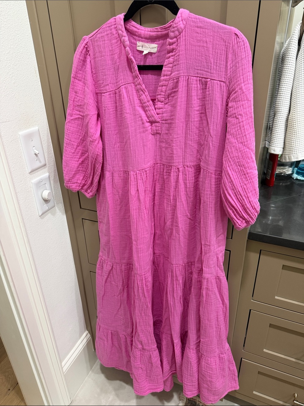 Lou & Grey Bright Pink Tiered Gauze Midi Dress